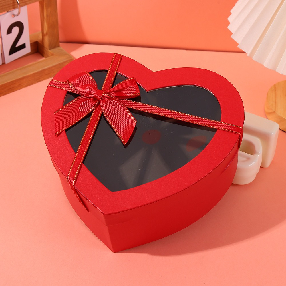 TEMU Boîte Cadeau de Cœur avec Fenêtre Transparente - Élégant Nœud de /Rose/Noir/Doré et Couvercle, Idéal pour la Saint-Valentin, , Anniversaires -