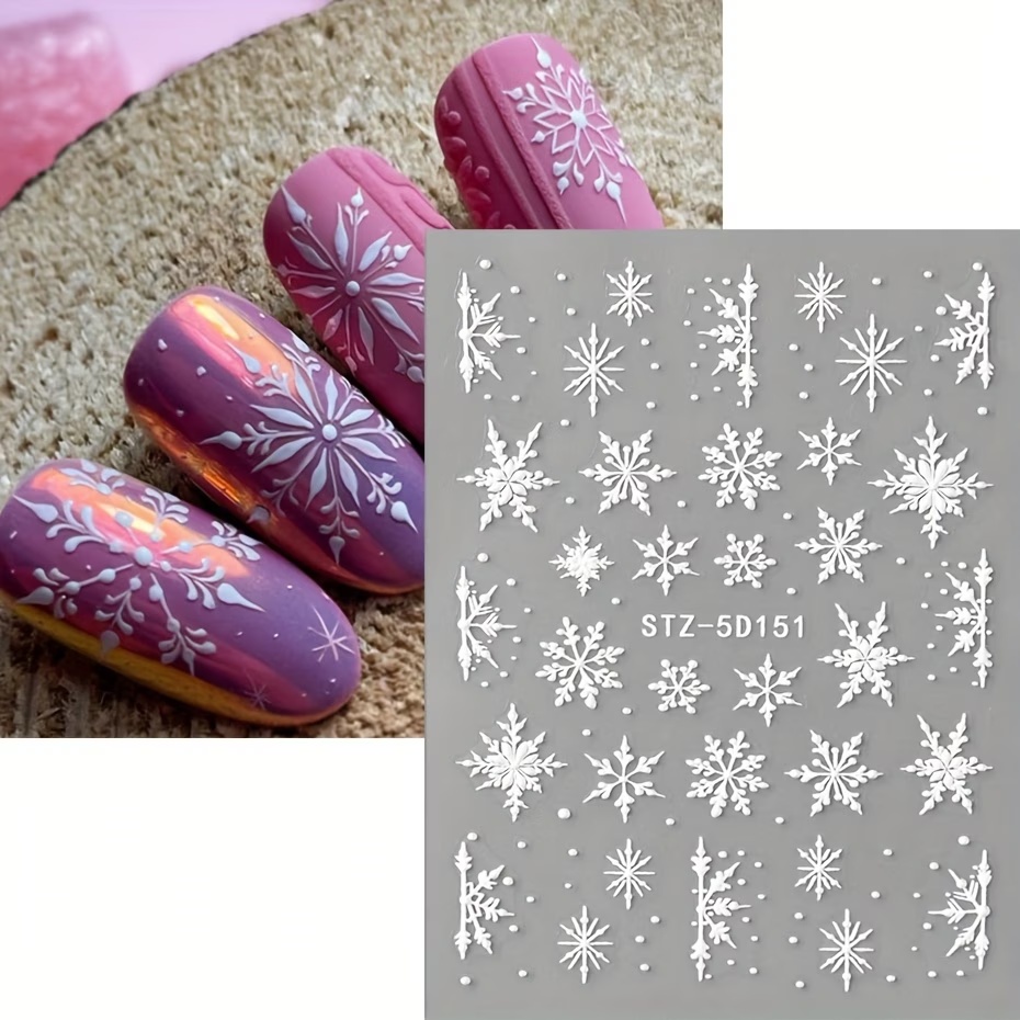 TEMU 5D Weiße Schneeflocken Nagelsticker