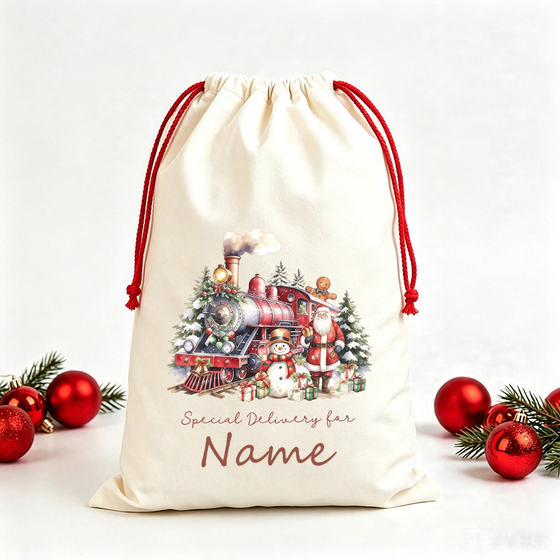 TEMU Personalized Custom Name Christmas Gift Bags Suitable For Christmas, New Year, Birthday Party Favors - Train Santa Snowman Gingerbread Pine