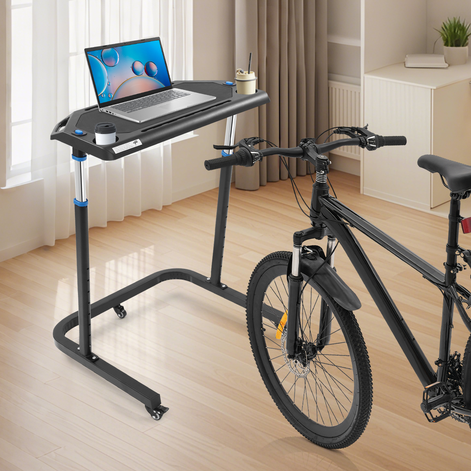 Indoor Cycling Desk, Portable Bike Trainer Fitness Desk With Lockable Wheels, Indoor Bike Trainer Desk Foldable Mountain Bike Bicycle Training Platform