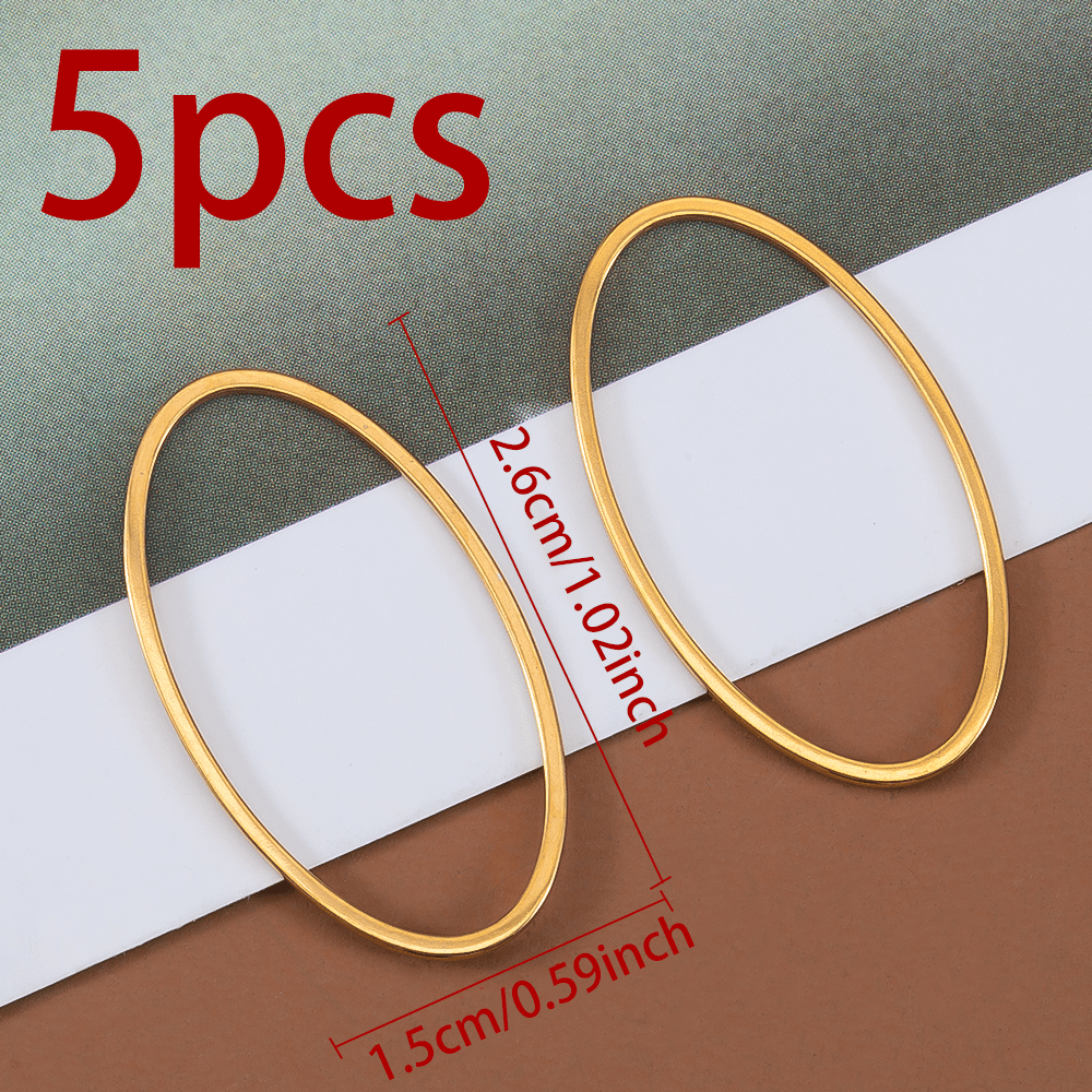 TEMU 5pcs 304 Stainless Steel Oval Frame Mold With Hollow Pendant Connecting Rings - Compatible For Diy Resin & Jewelry Making, Necklace Bracelet