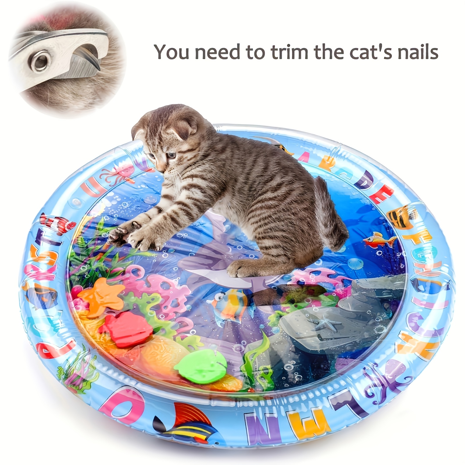 item picture interactive cat play mat with floating   splash proof pvc   source reduces cat boredom suitable for indoor cats medium breeds no batteries required cat play mat   durable pet toy suitable for 98 countries
