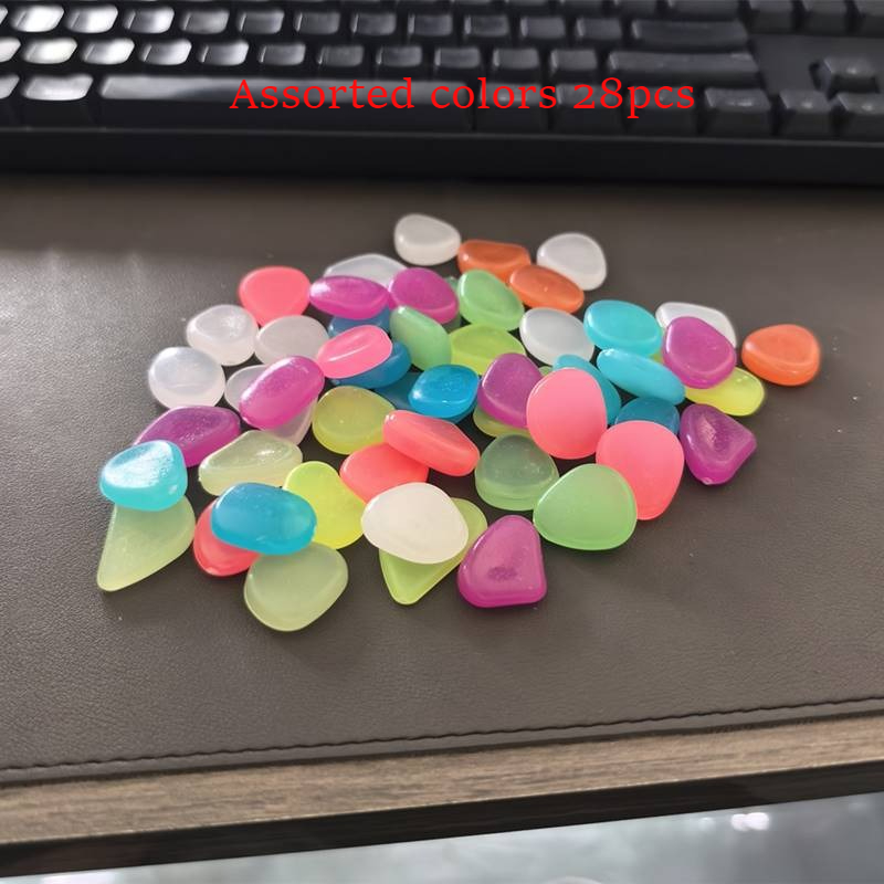 TEMU 28pcs / 0.185 Lbs, -dark Stones 1.26 Inches. Glow In The Dark After Sunlight , Random Colors [extra Large] -dark Resin Stones, Crystal Texture