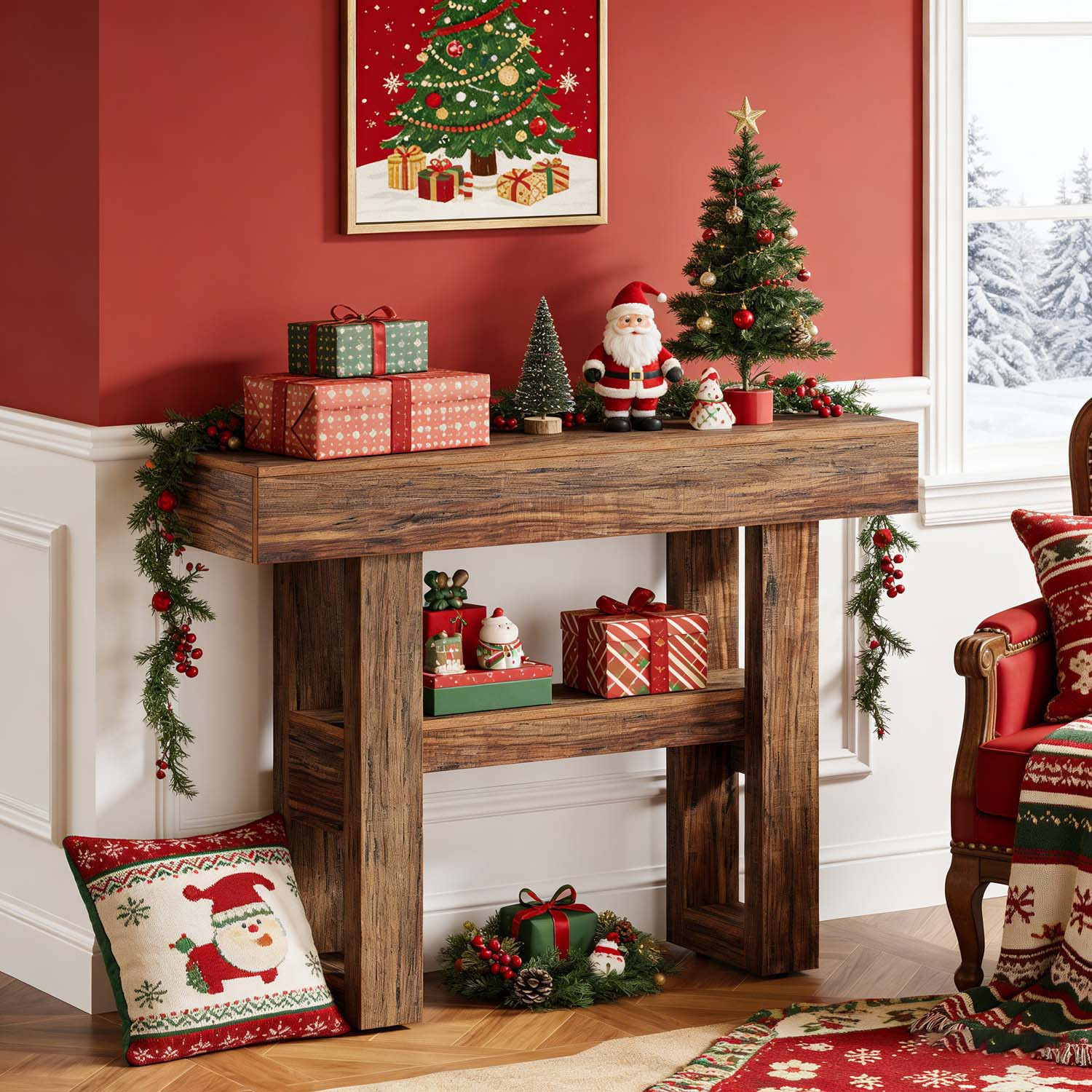 Image of 41.34 Inch Farmhouse Console Table | Rustic Brown 2 Tier Narrow Sofa Table For Behind Couch, Space Room And Entryway, Christmas Style, Ideal For Daily Gifts And , Byblight