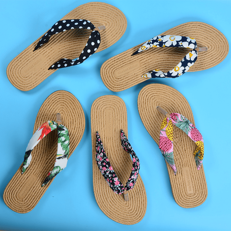 womens beach flip flops with linen upper eva sole non slip flat sandals beige black polka   soft cushioned insole for poolside summer casual and casual attire breathable comfortable slippers Product details 1