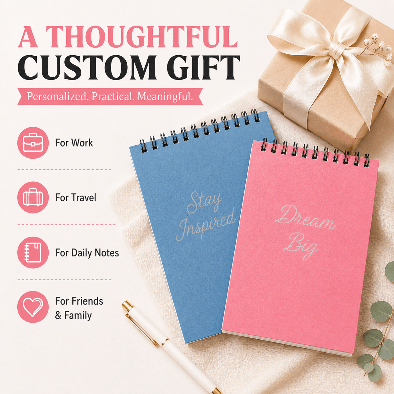 Customizable A7 Pocket-Sized Spiral-Bound Notebook with Lined Pages