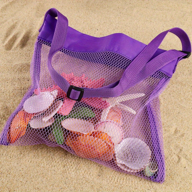TEMU 12pcs Random Color Bright Mesh Beach Bags With Adjustable Shoulder Straps- Made Of Durable, Bags Are Perfect For Collecting Shells,, Etc.- Ideal