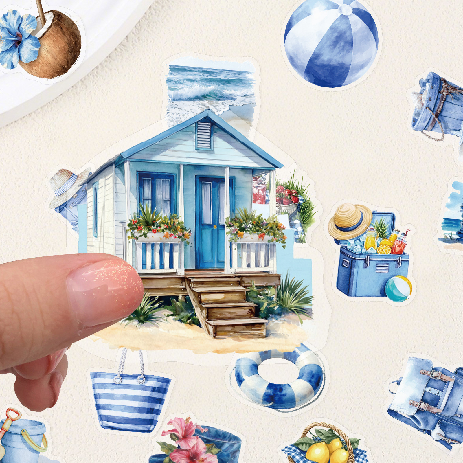 50pcs Summer Beach Blue Transparent 2d Retro Ins Graffiti Stickers Vintage Y2k Downtown Aesthetics 90s 80s Anime Y2k Funny Doodle Deacl Pack Christmas Decoration Suitcase Luggage Party Gift
