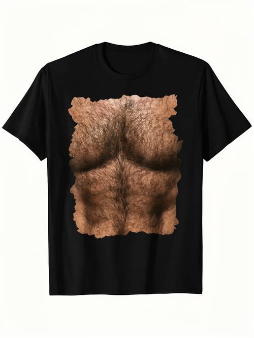 grappig t-shirt met harige borst & zes- voor mannen & vrouwen - zwart casual t-shirt met korte mouwen en ronde hals geschikt voor papa, mama, cadeaus, buitenactiviteiten, machinewasbare humoristische kleding voor het hele jaar