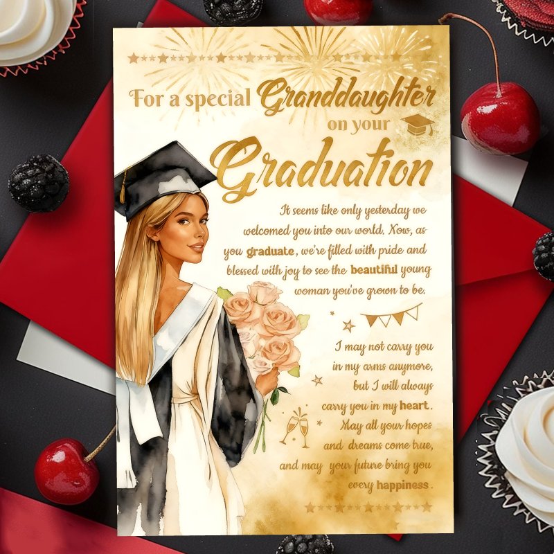 TEMU Funny Graduate Card With Envelope For Granddaughter, 1pc Paper Greeting Card, English Written, Random Envelope Color, Ideal Christmas Birthday