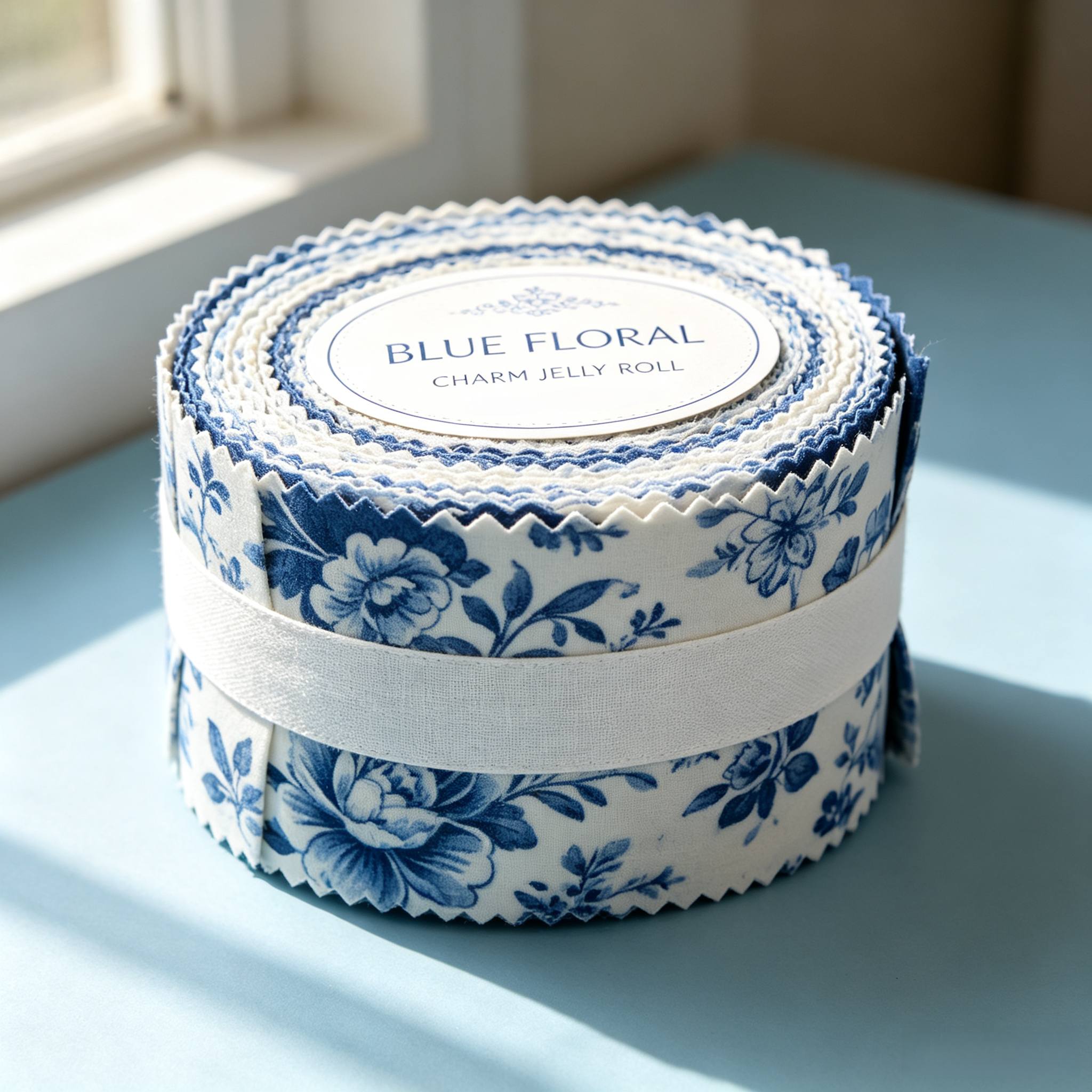 TEMU 40pcs Bandes de Tissu Jelly Roll Florales Bleues, Tissu Prédécoupé Floral Porcelaine Bleue et Blanche ,5*25cm, Tissu Imprimé pour Patchwork,