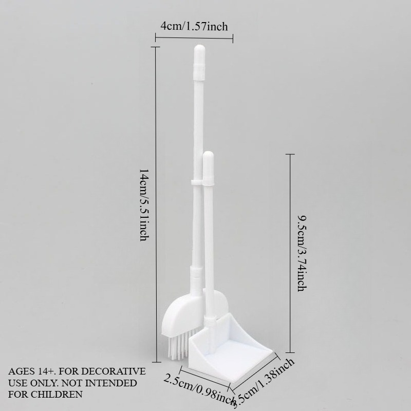 TEMU 1:6 Scale White Mini Broom And Dustpan Model Miniature Cleaning Accessory Dollhouse Scene Decoration Thanksgiving Holiday Diorama Scene Prop