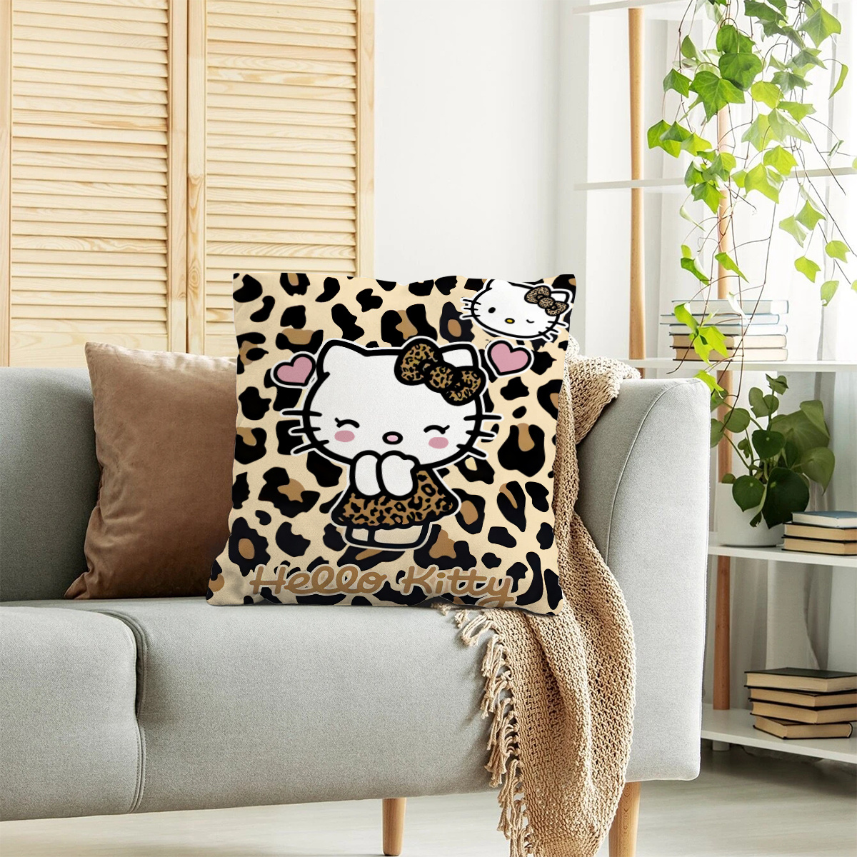 

Sanrio Authorized Hello Kitty Leopard Print Cushion Cover, Soft Plush Polyester Throw Pillow Case With Zipper Closure, Machine Washable, Decor For Sofa, Bedroom, Travel, Gift For Family, Friends,