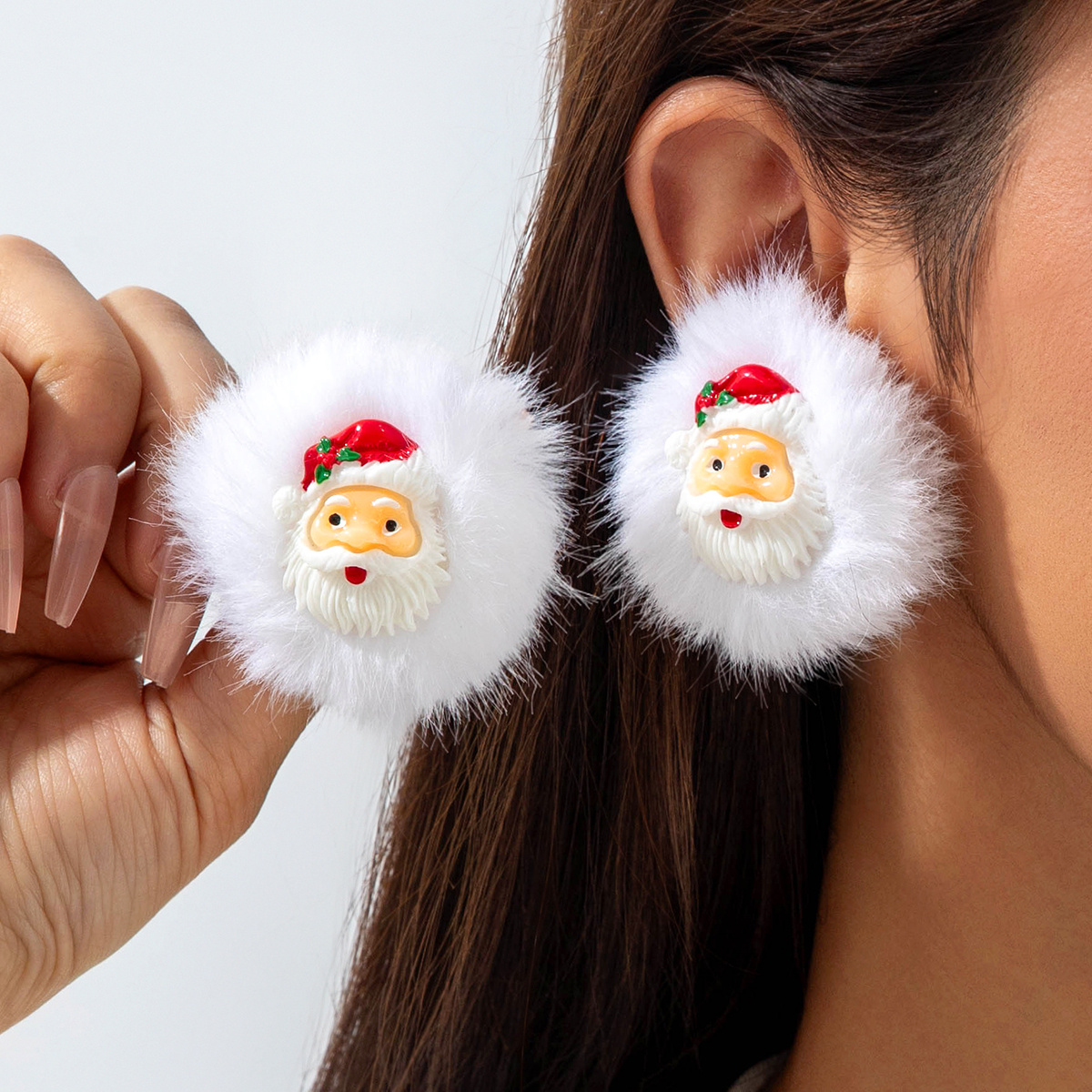 TEMU 1 Pair Of Fun And Cute Resin Santa Claus Decorative Earrings, Christmas White Main Color Women's Earrings Suitable For Parties And Gatherings,