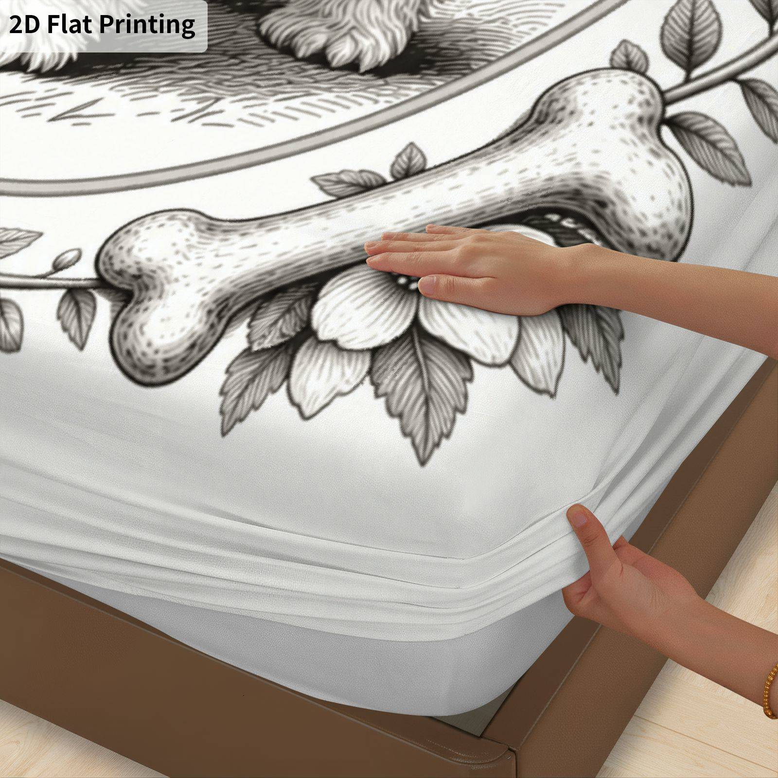 2d flat printing 3pcs dog illustration fitted sheet 3pcs set 1 fitted sheet 2 pillowcases   dog illustration bedding dog print shih tzu pet bedding breathable soft bedding mattress protector soft breathable 2d flat