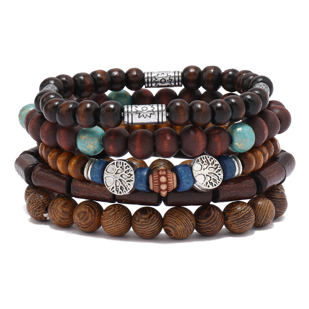 TEMU Ensemble de 5 bracelets pour homme en perles de bois vintage, empilables, en corde élastique, accessoire bohème