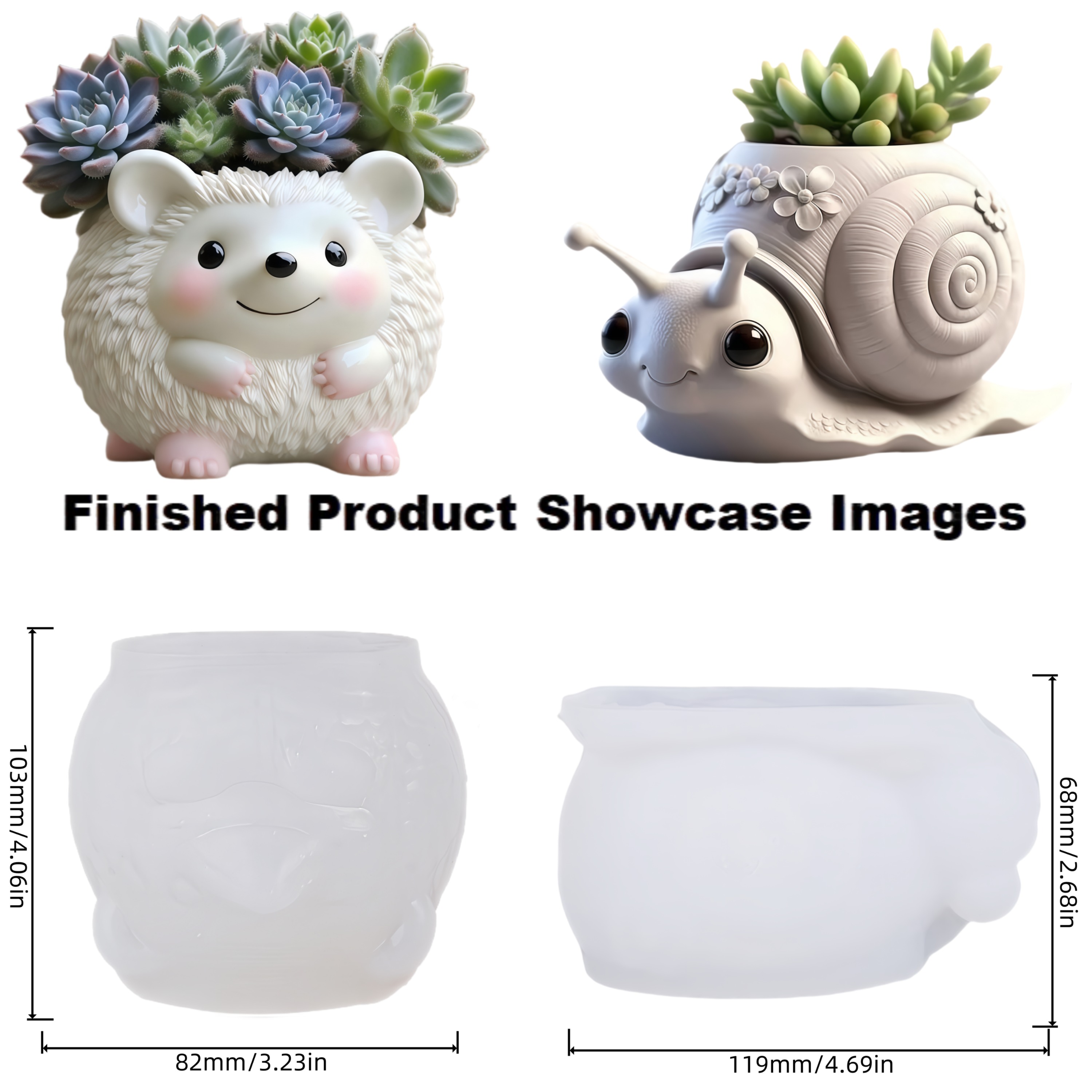 Image of 2pcs Reusable Hedgehog And Snail Clay Molds | Silicone Mold | Candle Mold For Crafts - Detachable Cute Succulent Planters, Makeup Organizers, Home Decor With Christmas Gift Bundle Ideas