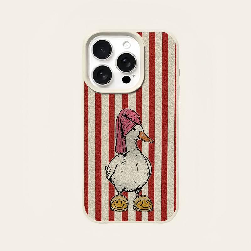 TEMU Phone Case: Striped Bandana Duck Pattern Anti-drop Lychee Texture Phone Case, Suitable For Iphone 17 16 15 14 13 12 Pro , Stylish Design, New