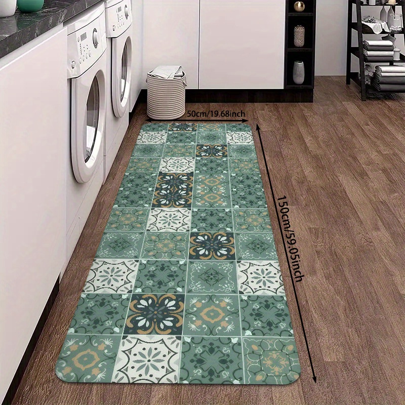 Kitchen Diatomaceous Earth Mat; Retro Floral Tile-inspired Patterned Mat; Durable And Wear-resistant Mat Suitable For Indoor And Outdoor , Kitchens, , , Bedrooms, And Living Rooms; Fun Home
