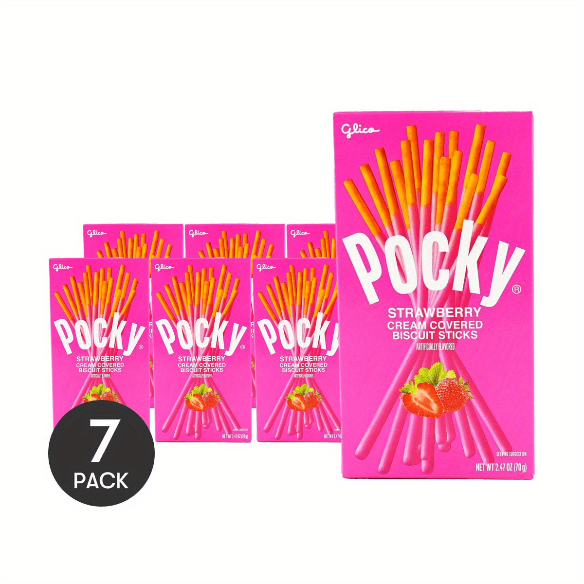 GLICO, Strawberry Pocky Cookie Sticks - 7 Packs, 2.46oz Each, Delicious Snack Treat