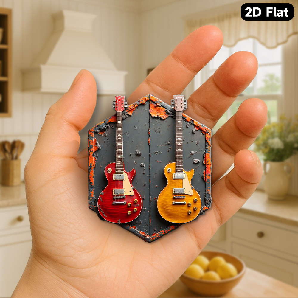 TEMU 1 pz Chitarra Vintage Adatta per Decorazione da Parete Musica Rock, Calamite da Frigo con Targa Chitarra e Gialla, Decorazione per Appassionati