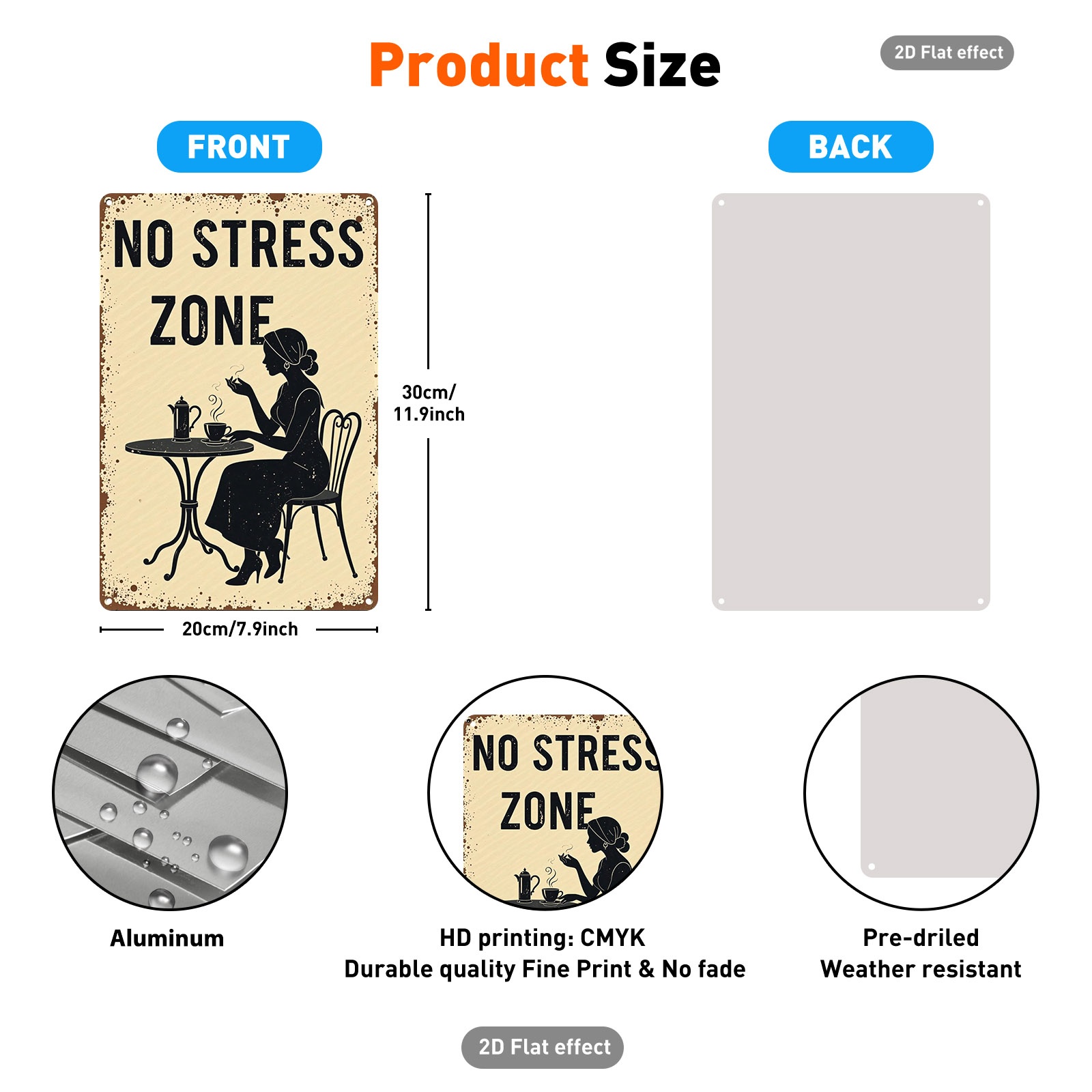 TEMU Vintage "no Stress Zone" Aluminum Decorative Sign, 20x30 Distressed Metal Wall Plaque With Relaxing Silhouette Design, Retro Aged Wall Art