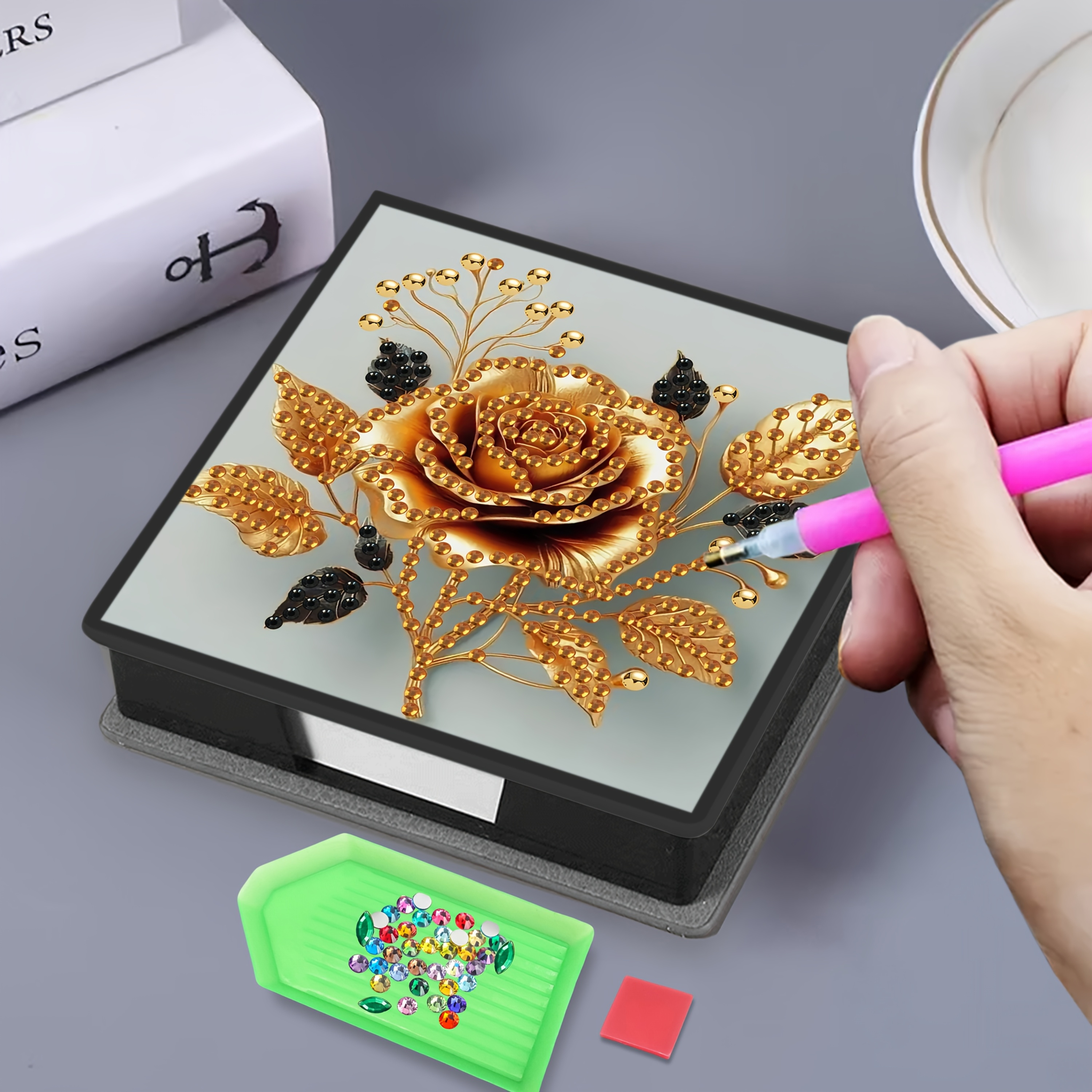 Image of 1pc Floral Diy Diamond Painting Kit Art With Irregular Diamonds. Black Faux Leather - Includes 160 Sheets Of - Handicraft