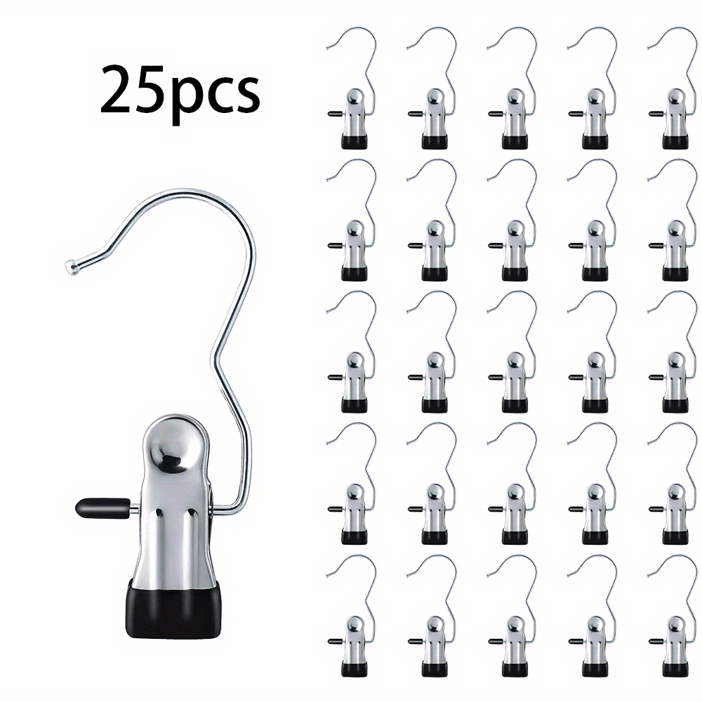 TEMU 25pcs Convenient Stainless Steel Hooks, Towel Clips | Pants Hanger | Skirt Hanger With , Rust-proof Hook | Durable And Sturdy | Space Saving,