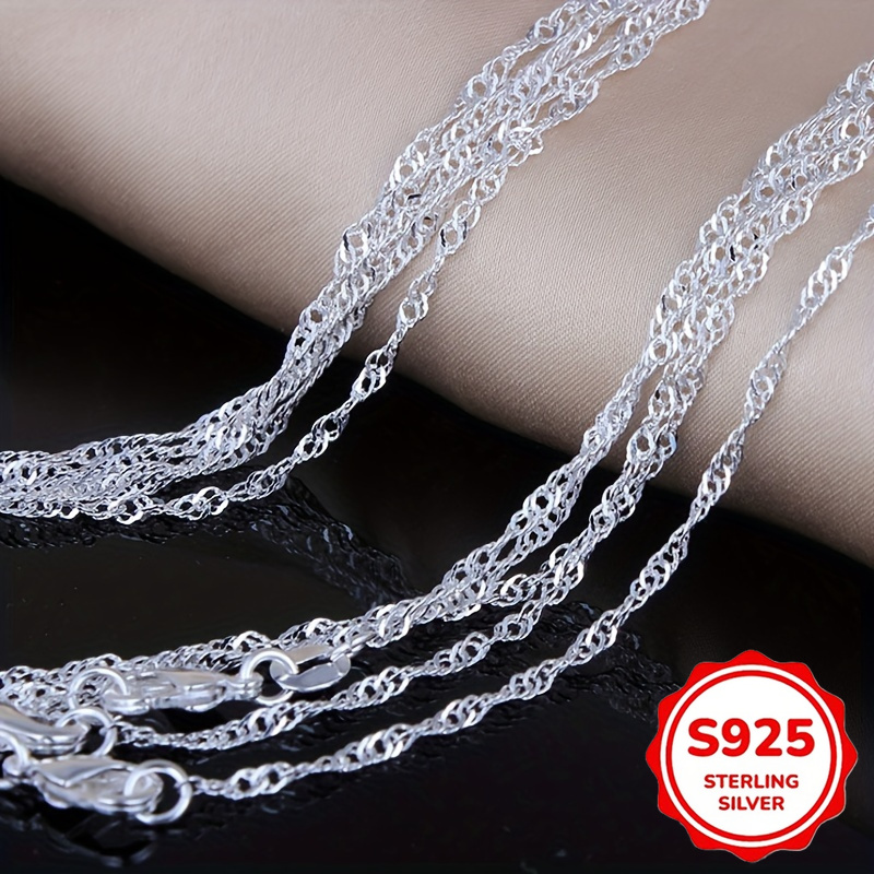 TEMU 3 pièces Collier Chaîne Ondulée 2mm, Bijoux Élégants en Argent 925 pour Mariage et Fiançailles, Accessoires DIY, Style Fête, Longueur Ajustable