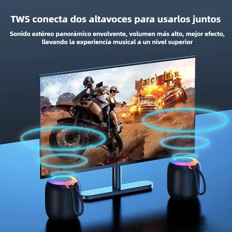 Altavoz Bluetooth Pequeño con Subwoofer, Gran Volumen, Portátil para Hogar, Exteriores y Coche, Mini Altavoz