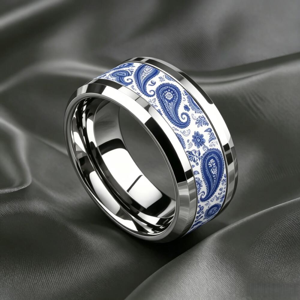 Women's Vintage Chinese Porcelain Inspired Tungsten Steel Ring