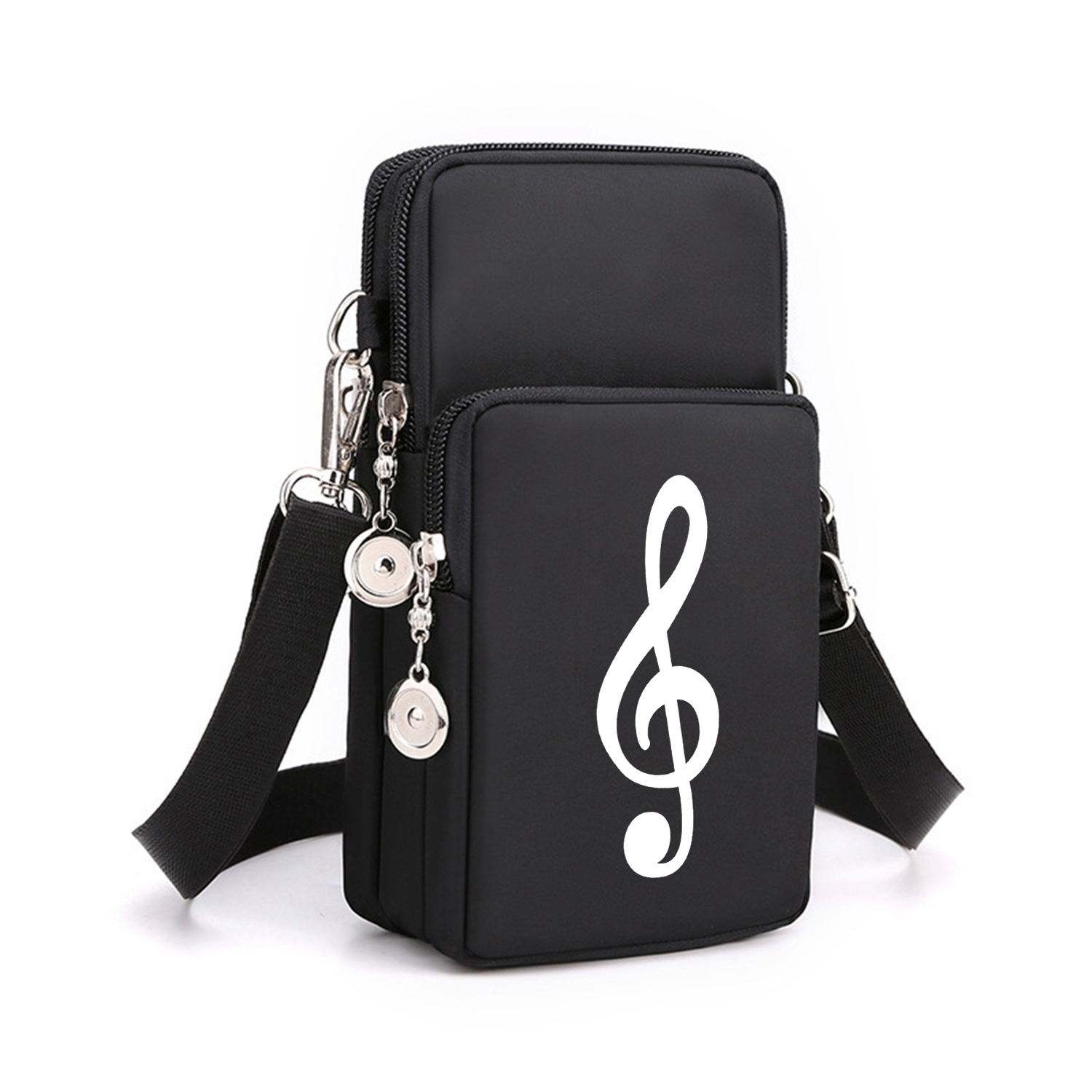 TEMU ' Note Crossbody Bag With Treble Clef & Music - Pink/green/black/beige Small Phone Purse, Zippered Pocket & Headphone Port