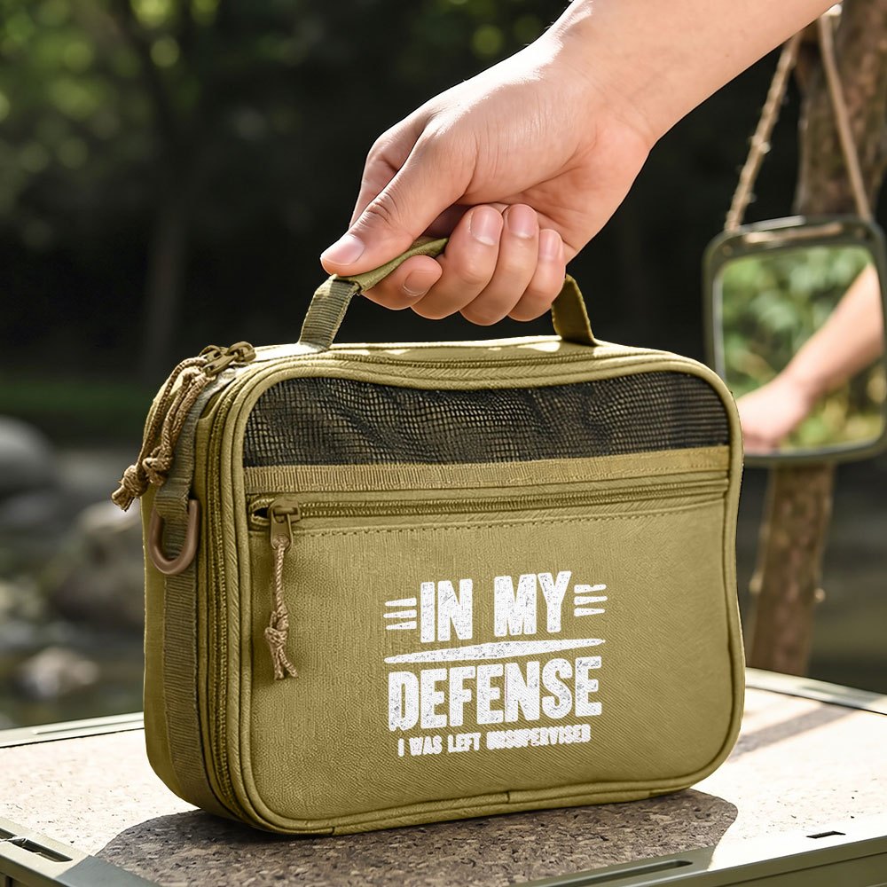 TEMU New Multi-functional Men's "in My Defense" Tactical Toiletry Bag, Hanging Shaving Organizer Pouch, Large Capacity Multi-pocket Bathroom Storage