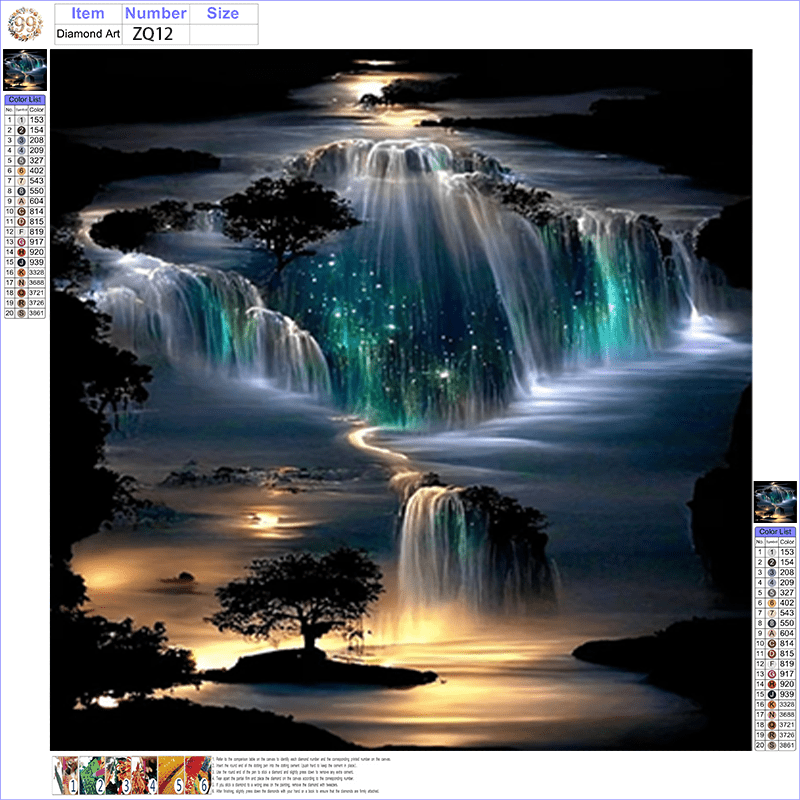 TEMU Diamond Painting Set - -the-dark Waterfall Pattern, Frameless Round Beads, Suitable For Adults And Beginners, Home Wall Decoration And Gift