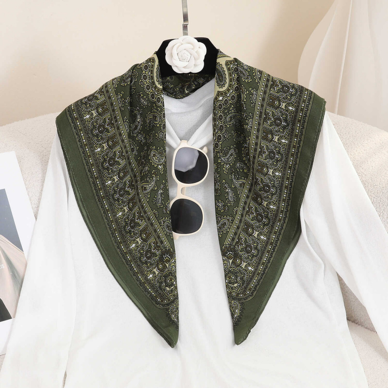 TEMU Classic Pattern Print 100% Polyester Satin White/army Green/red Women's Elegant Temperament Square Scarf Thin Warm Neckerchief Fashionable