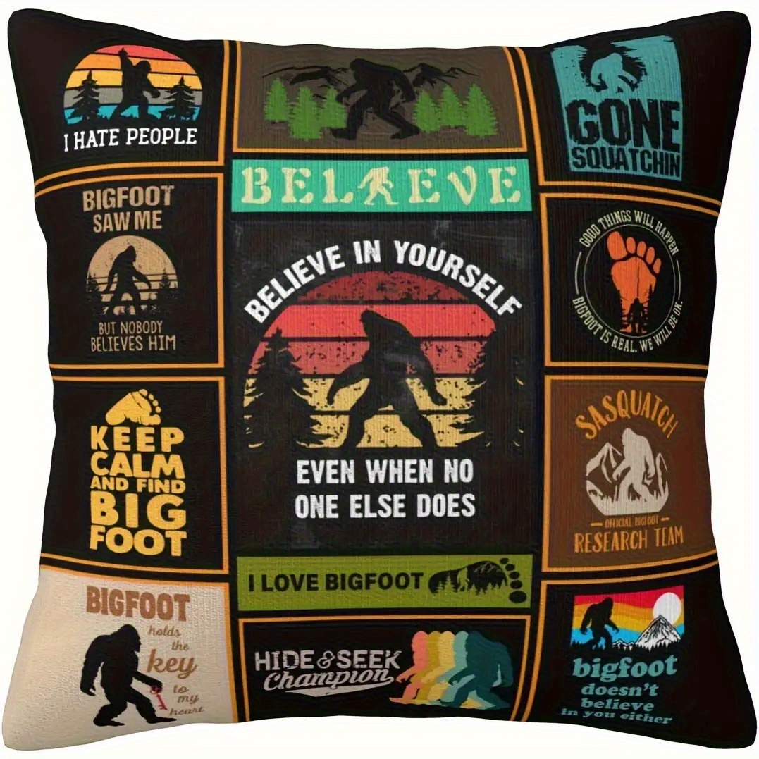 TEMU 18x18 Inch Sasquatch Pillowcase - Mysterious Creature Poster Design With "believe Yourself" Quote & Art - Room Bedroom Decor - Machine Washable
