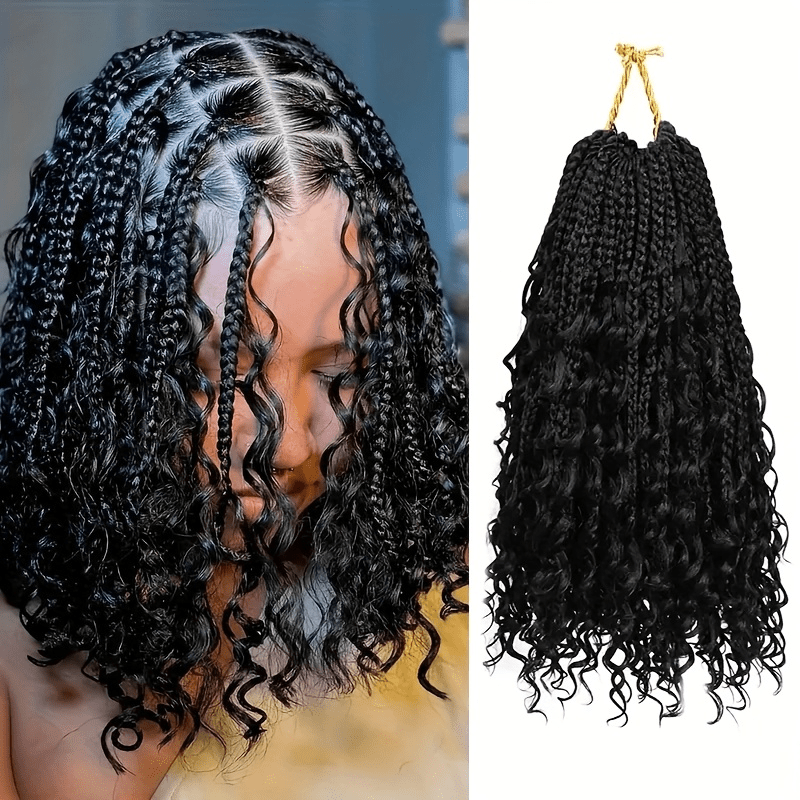 TEMU 1 Pack Boho Box Braids Crochet Hair Extensions Suitable For & Hair Types, Pre-looped Synthetic Braiding Hair With Curly Texture, Bohemian Dread-