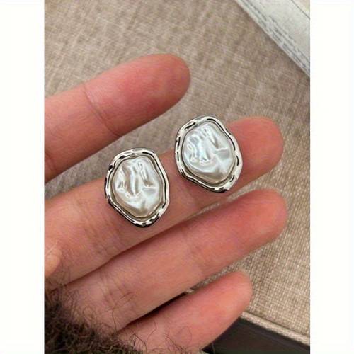 baroque style geometric asymmetric pearl earrings chic and minimalist exquisite finishing daily and travel styles