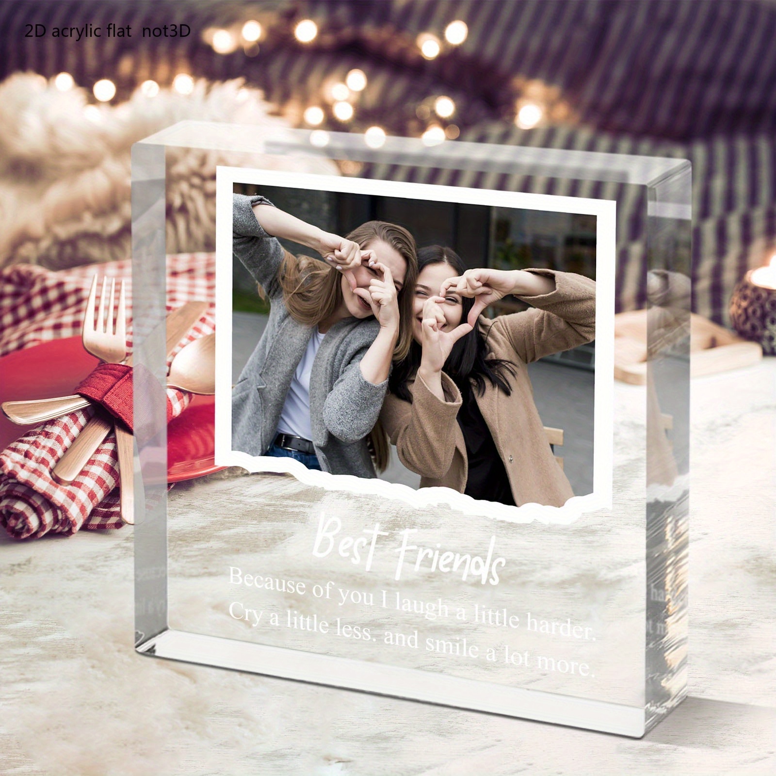 TEMU Placca Fotografica Personalizzata 2D Piatto - Ricordo dell'Amicizia con Citazione Sentimentale, Decorazione da Scrivania in Acrilico per
