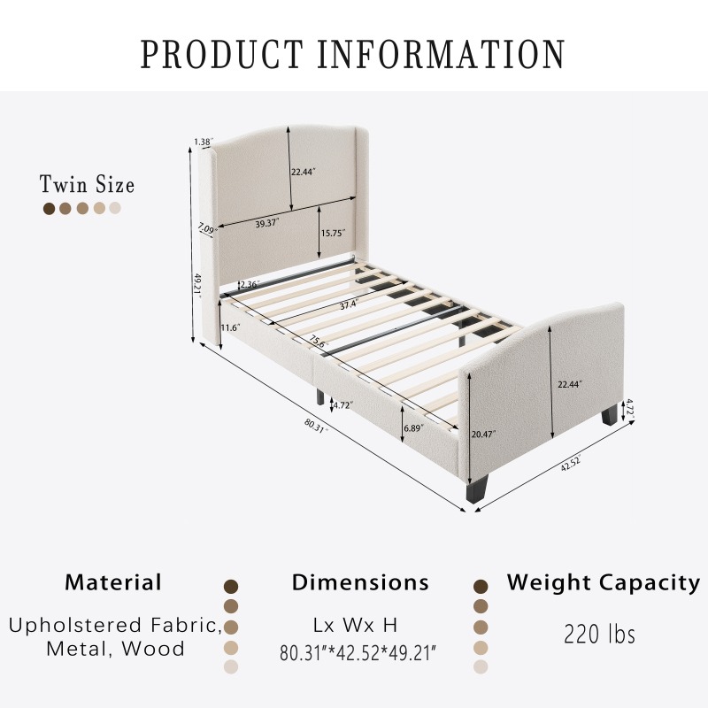 Twin Size Bed Frame with 49. 21