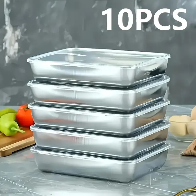 Image of Christmas Stainless Steel Food Storage Container Set With Lid, Freezer Kitchen Tray With Lid, Oven Tray, Side Tray, Refrigerator And Dishwasher Safe