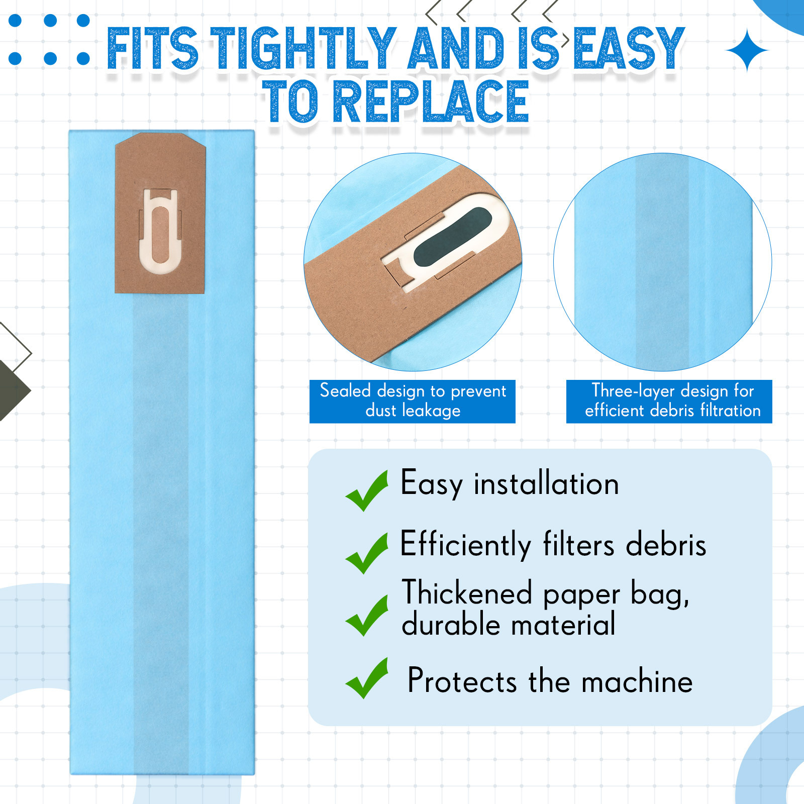 50-Pack Disposable Vacuum Bags Compatible with XL2000, XL8000, XL9000 And Commercial XL Series Models Without Bag Docks Filtration Bags Replacement Upright Vacuum Cleaner