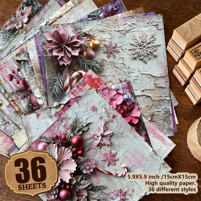 TEMU 36pcs Unique Christmas Tree Red Balls Berries And Candy Cane Decorations Scrapbook Paper, Suitable For Photo Albums And Photo Book Background