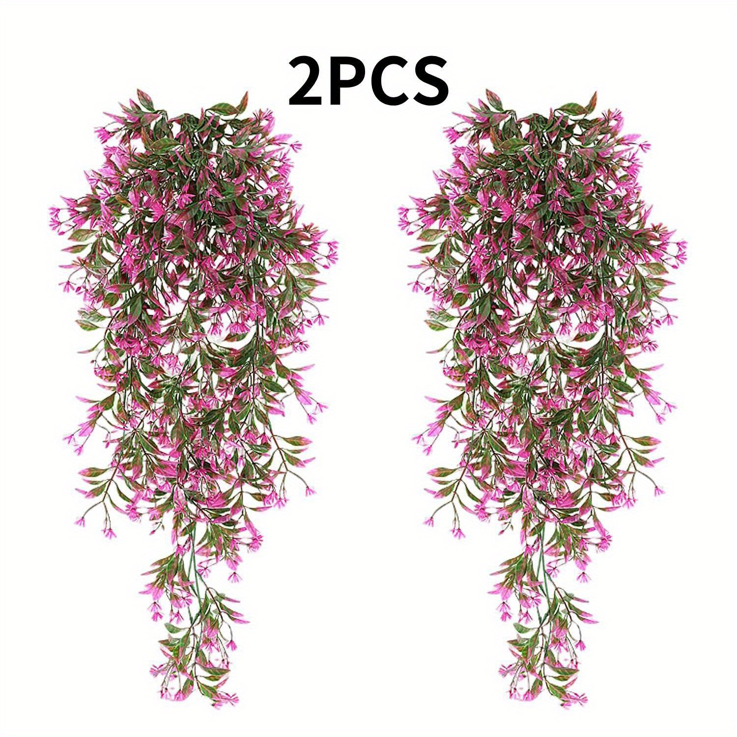 Set Of 2 Outdoor Faux Hanging Flowers - And Purple Plastic Blossoms For Garden, Patio, Balcony, And Farmhouse Decoration - Seasonal Decor For Christmas, Thanksgiving, And Halloween - No Power Required