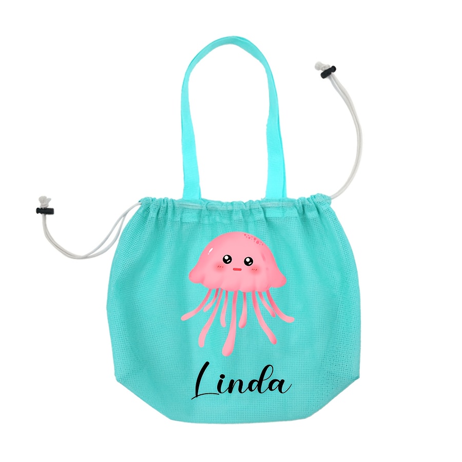 TEMU Bolsa tote y de con letra/ personalizado y estampado de una bonita medusa, de mar y , bolsa de playa, adorable bolsa con cordón con estampado de
