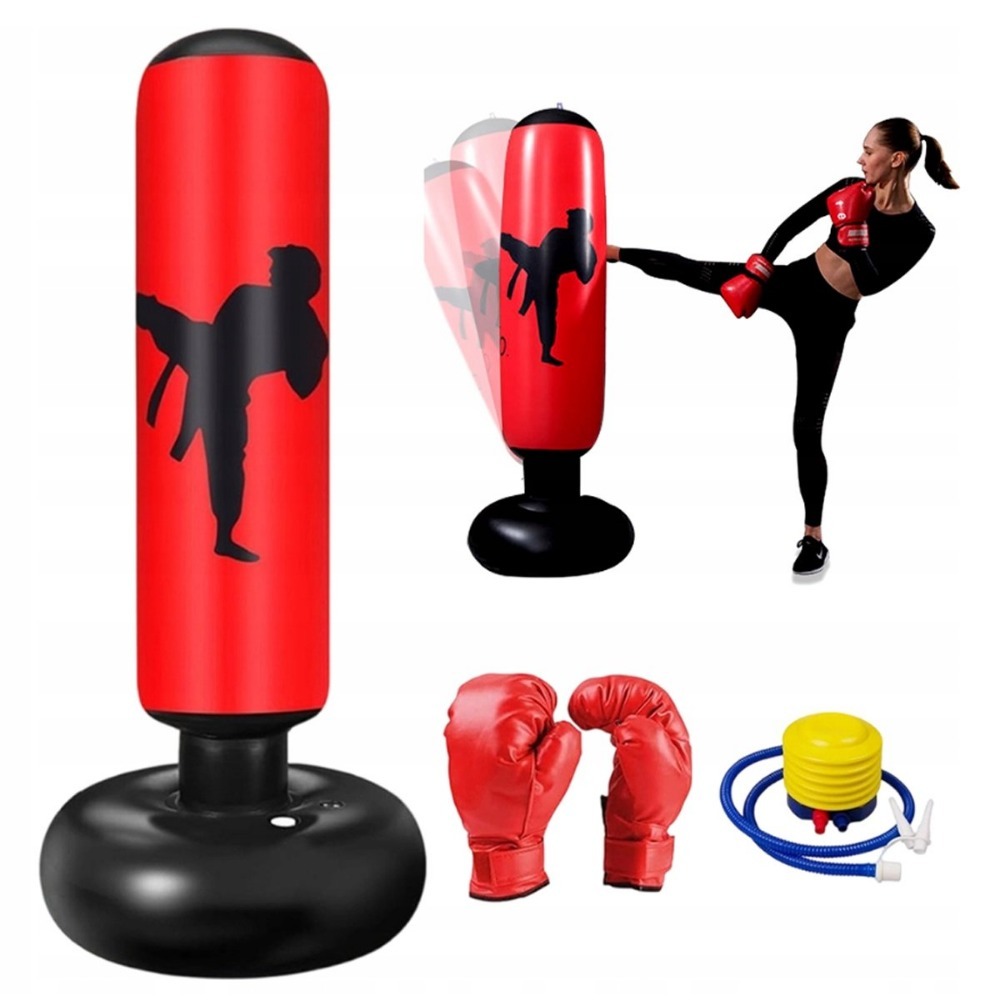 Image of Inflatable Standing Punching Bag Complete Set With Air Pump Sandbag Household Boxing Exercise Gear