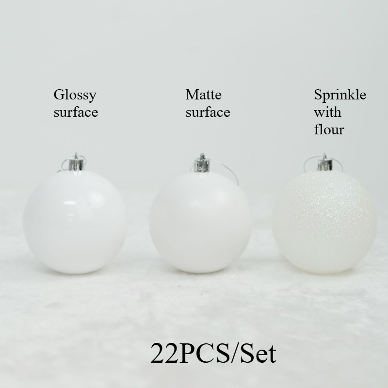 TEMU 22 piezas de bolas navideñas blancas con (mezcla aleatoria de brillante/mate/polvo). fina y duradera con cordón. Ligera y resistente. Ideal para
