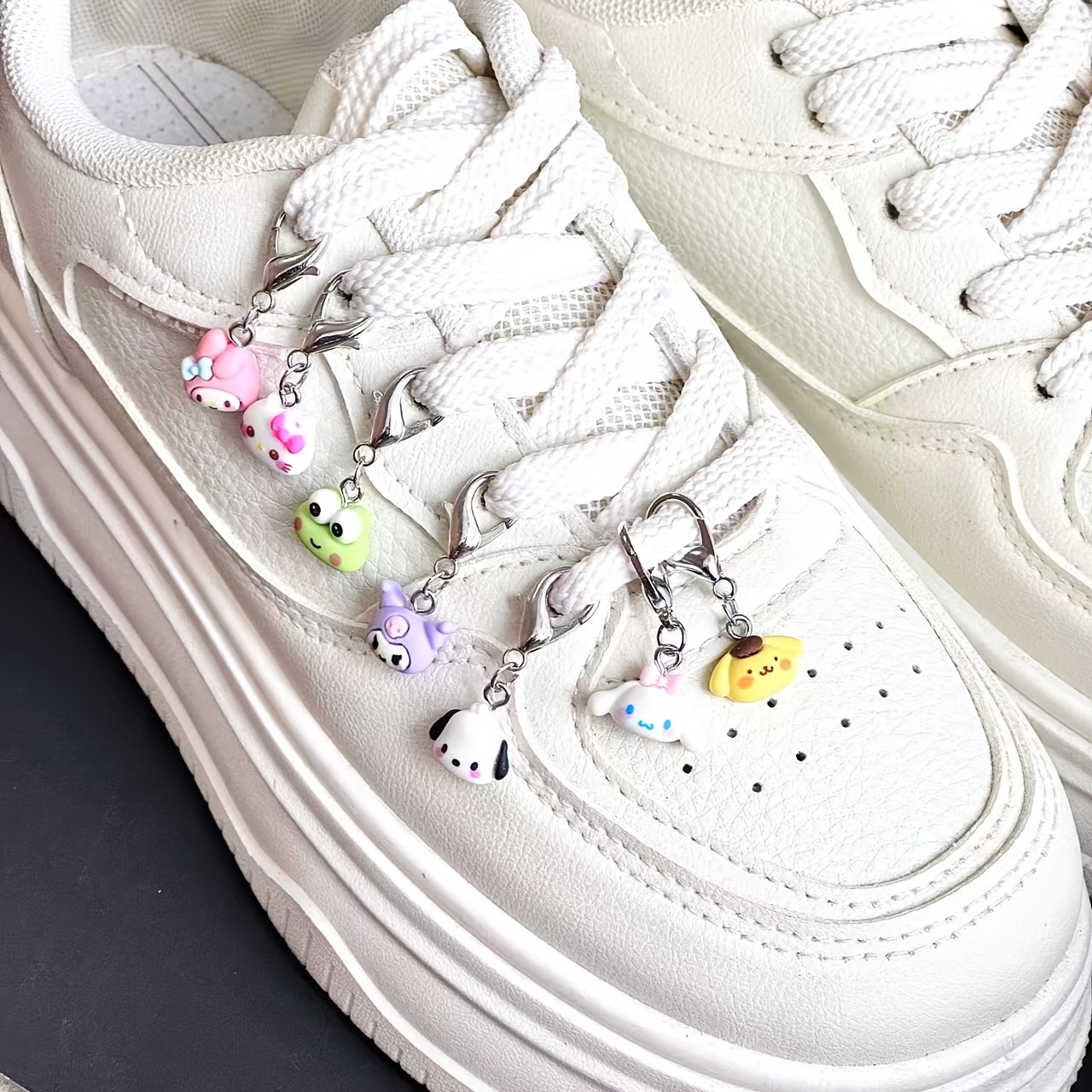 Image of 7pcs Kt Cat Pompompurin My Melody Kuromi Shoe Charms Suitable For Sneakers & Boots, Shoe Lace Decorations With Iconic Characters, Birthday Party Gifts For, Themed Accessories For Sneaker Decoration
