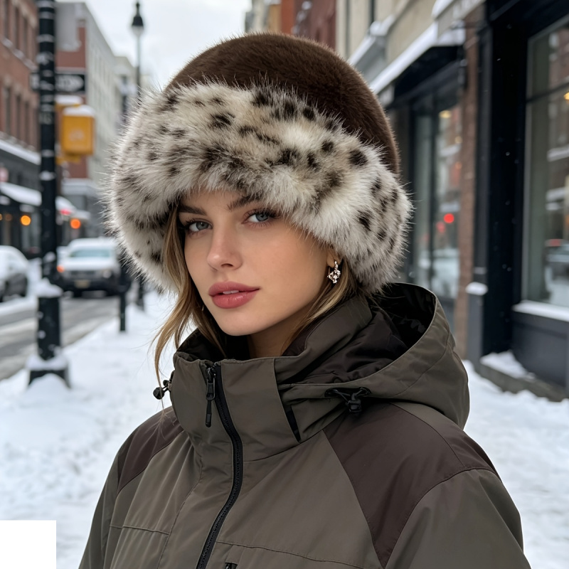 TEMU 1 pièce Nouveau chapeau de mode d'hiver, chapeau décontracté vintage uni à pois et à rayures pour femme, chapeau mongol en peluche princesse