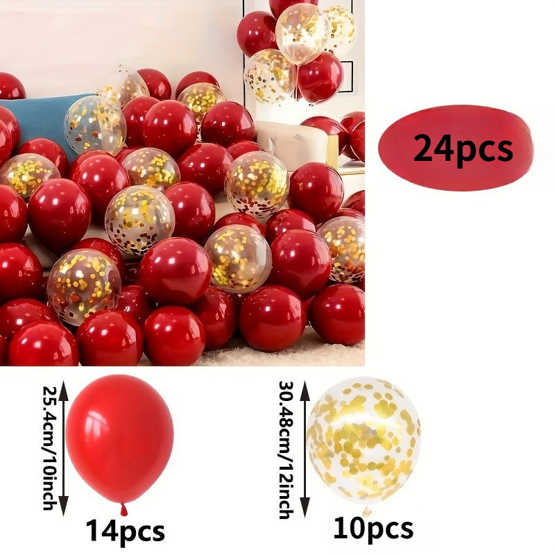 Image of 24 Sets Of Red Golden Balloons, Including 12/10-inch Red Balloons. Is Easy And Elegant, Suitable For Christmas Decorations, Decorations, Romantic Decorations, Graduation Party Decorations